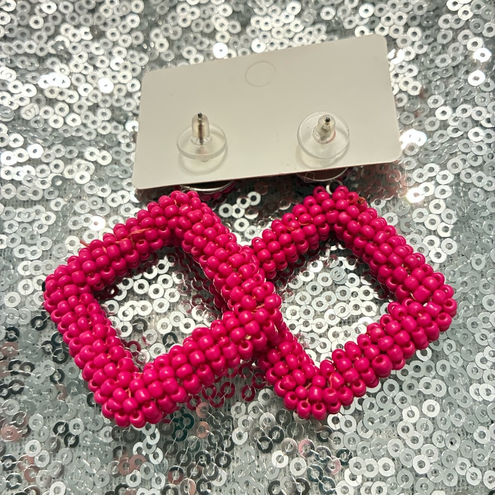 Pink Beaded Square Earrings - Picture 4 of 4